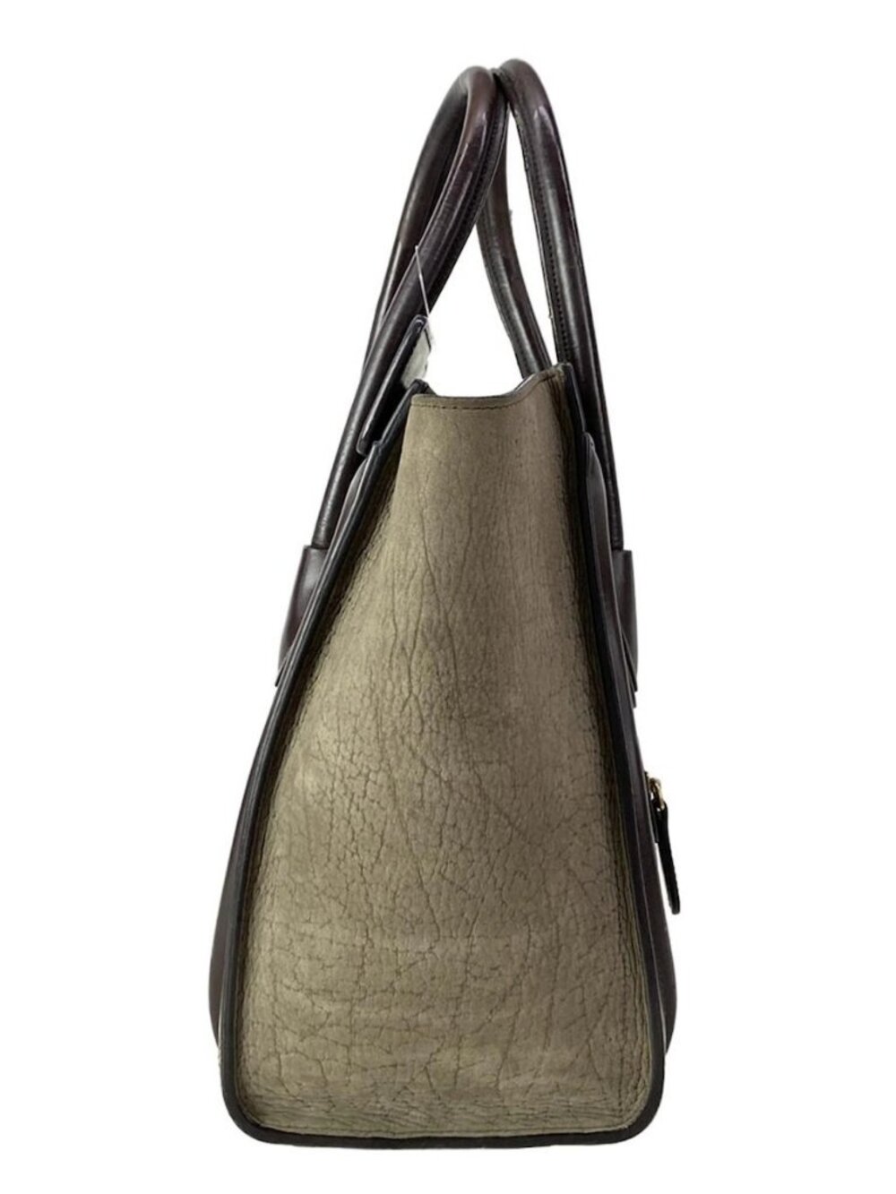 CELINE Luggage Micro Shopper - Dark Brown White Gray Beige Leather Handbag - Picture 2 of 15